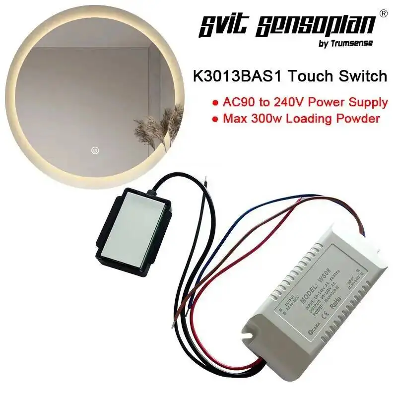 Trumsense AC220V K3013BA Bathroom LED Mirror Touch Sensor Switch Synchronize with Anti-fog Control Load 300w for Hotel or Home