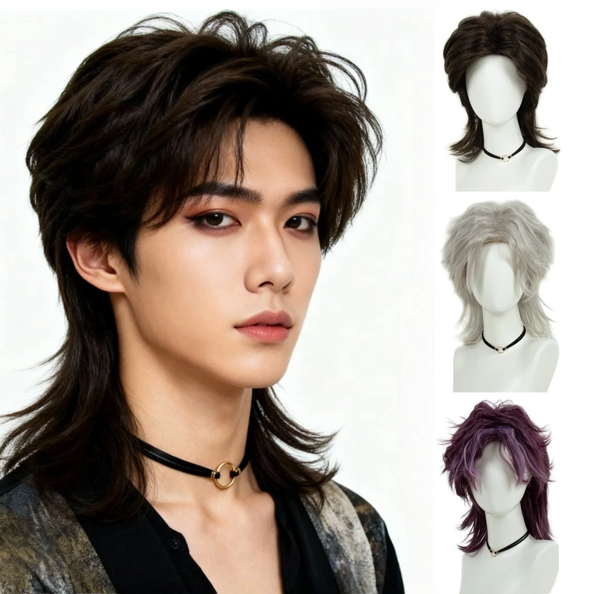 

REEWES Love N Deepspace Costume Wig Grey Brown Purple Long Wolf Cut Synthetic hair For Daily Party Anime Cosplay XaviAste Zayne