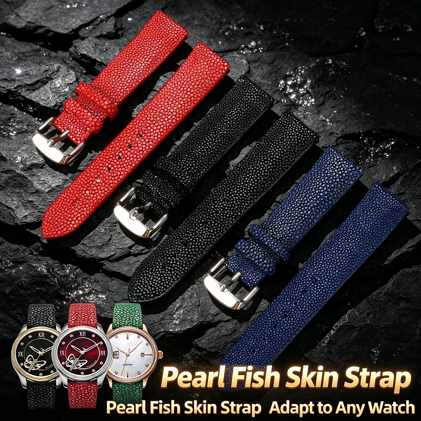 20mm 22mm Pearl Fish Skin Watch Strap Unisex Replacement Watchband Bracelet for Huawei Tissot Omega Mido Tudor Rolex Watch