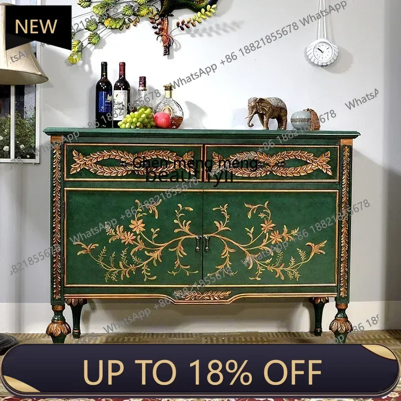 

P178 new American shoe cabinet, light luxury malachite green foyer sofa, solid wood, storage cabinet, partition cabinet