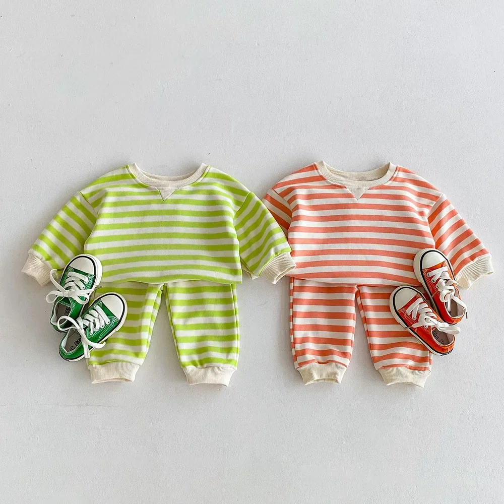 2024 Autumn Baby Clothes Sets Boys Sweatshirt Fashion Kids Suit Girls Striped Cotton Top+Pants 2Pcs 1-4T Infant\'s Outfit