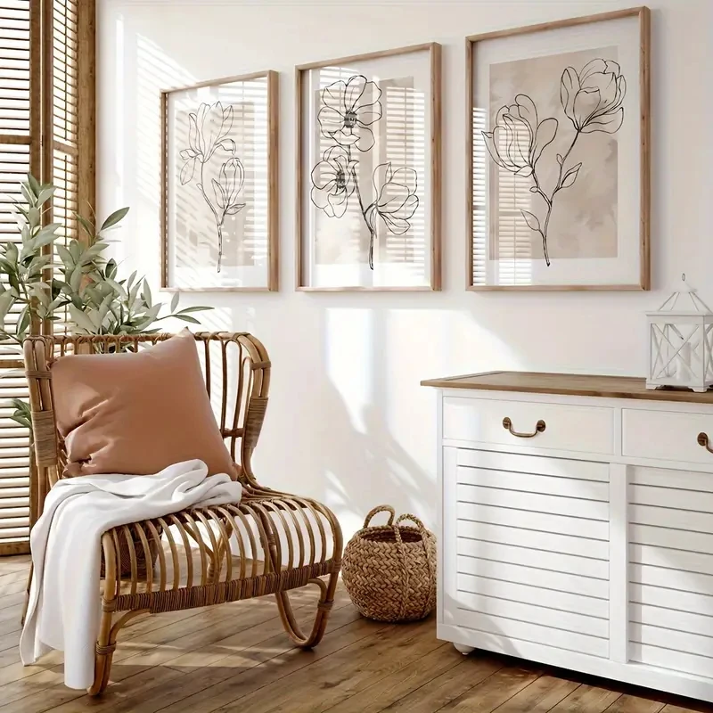 

3pcs/Set Modern Simple Plant and Floral Canvas Poster Art Printed Materials for Living Room, Bedroom Corridor Home Decoration