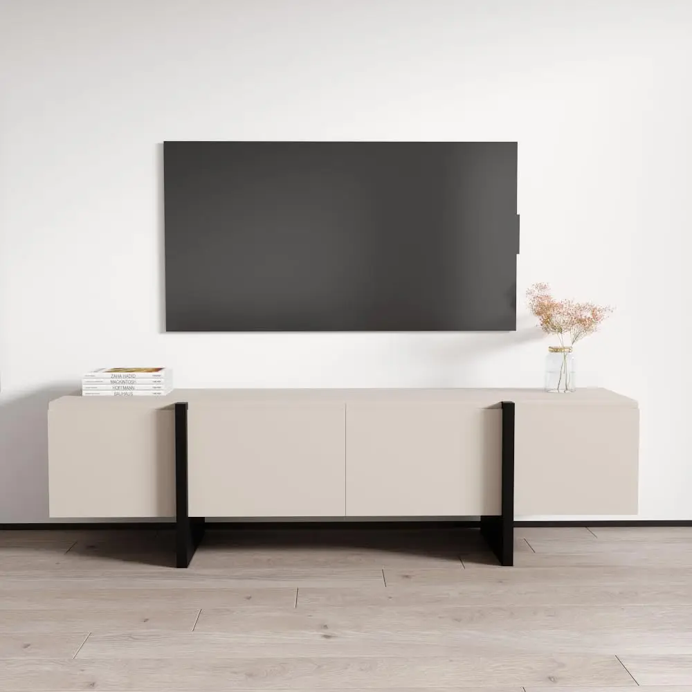 Modern High-Gloss TV Stand Spacious Storage Cabinets Engineered Wood 71.0x18.1x23.0 inches Cashmere/Black, Customized