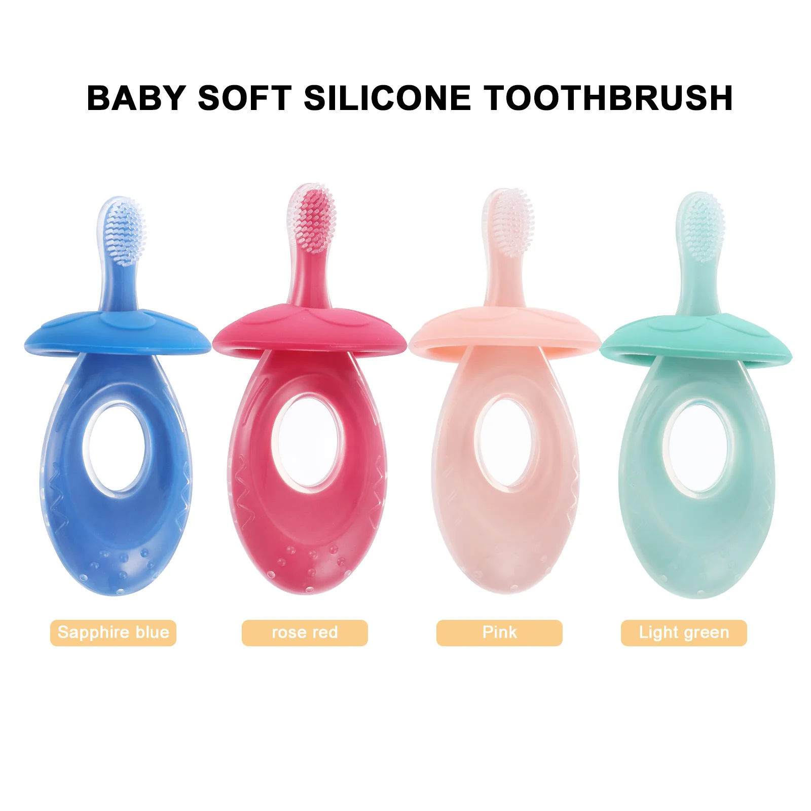 

Baby Silicone Toothbrush Kid Bristles for Children Short Handle Pink Kids Teeth Cleaning