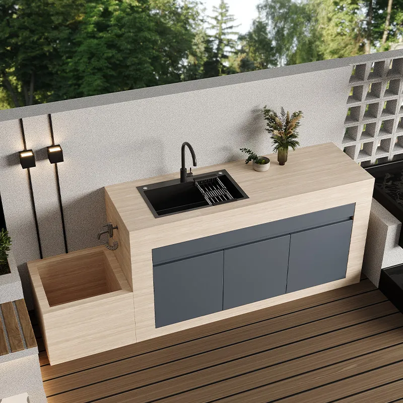 Outdoor courtyard washbasin mop pool integrated basin custom villa outdoor rock slab column operation island