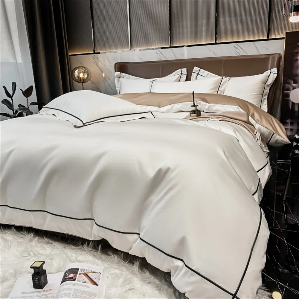 Simple plain comforter set spring autumn winter long staple cotton four piece set cotton bed sheet quilt cover housse de couette