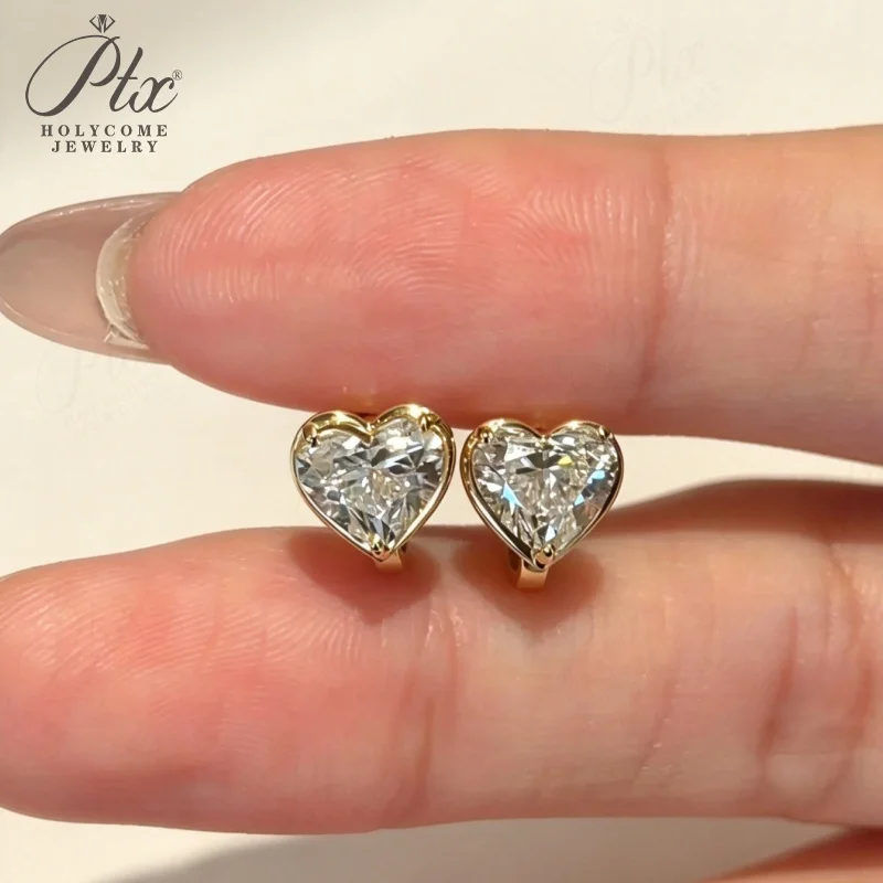 Ohrringe mit im Labor gezüchteten Diamanten, 2 Karat, DEF, VS, Herzschliff, 10K/14K/18K Gold, Hochzeitsjubiläumsgeschenk, Süße Charms, Holycome Schmuck – Detail 7