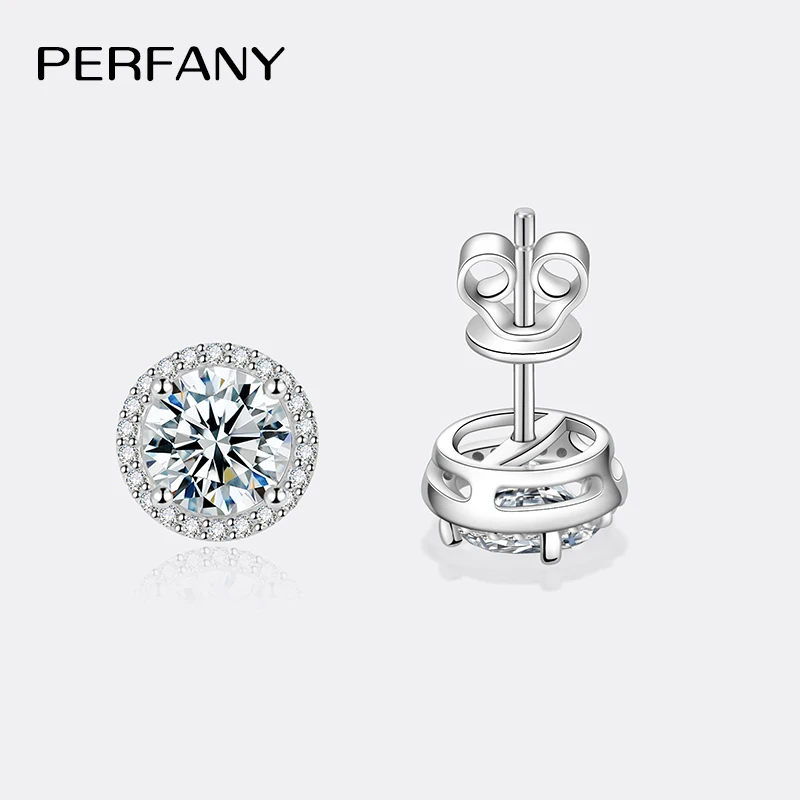 PERFANY Moissanite Women's Round Earrings S925 Solid Silver Plated 18K White Gold Diamond Earrings Wedding Luxury Jewelry