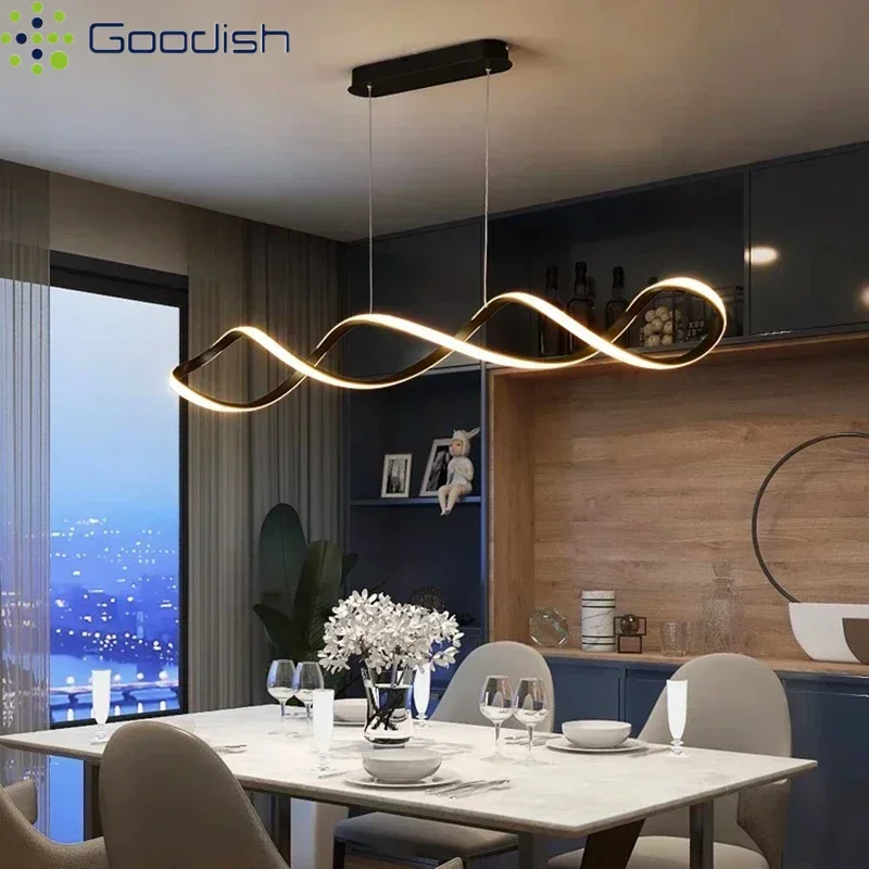 Modern Luxury Stylish Spiral Staggered Metal Strip LED Pendant Lights Creative Lamps for Living Room Home Decoration Chandeliers