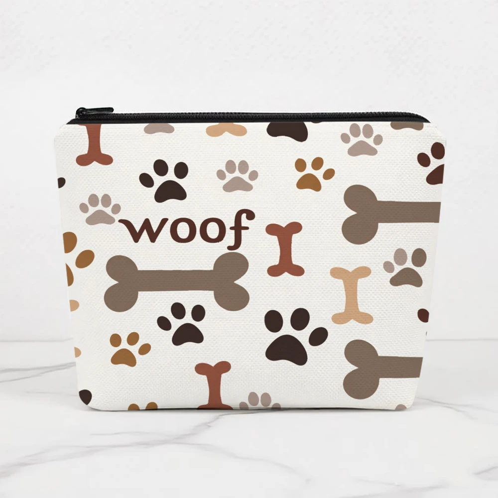 Paw Prints Bones Woof Pattern Makeup Bags for Girls Cosmetic Pouch Toiletry Bag Pencil Case Travel Storage