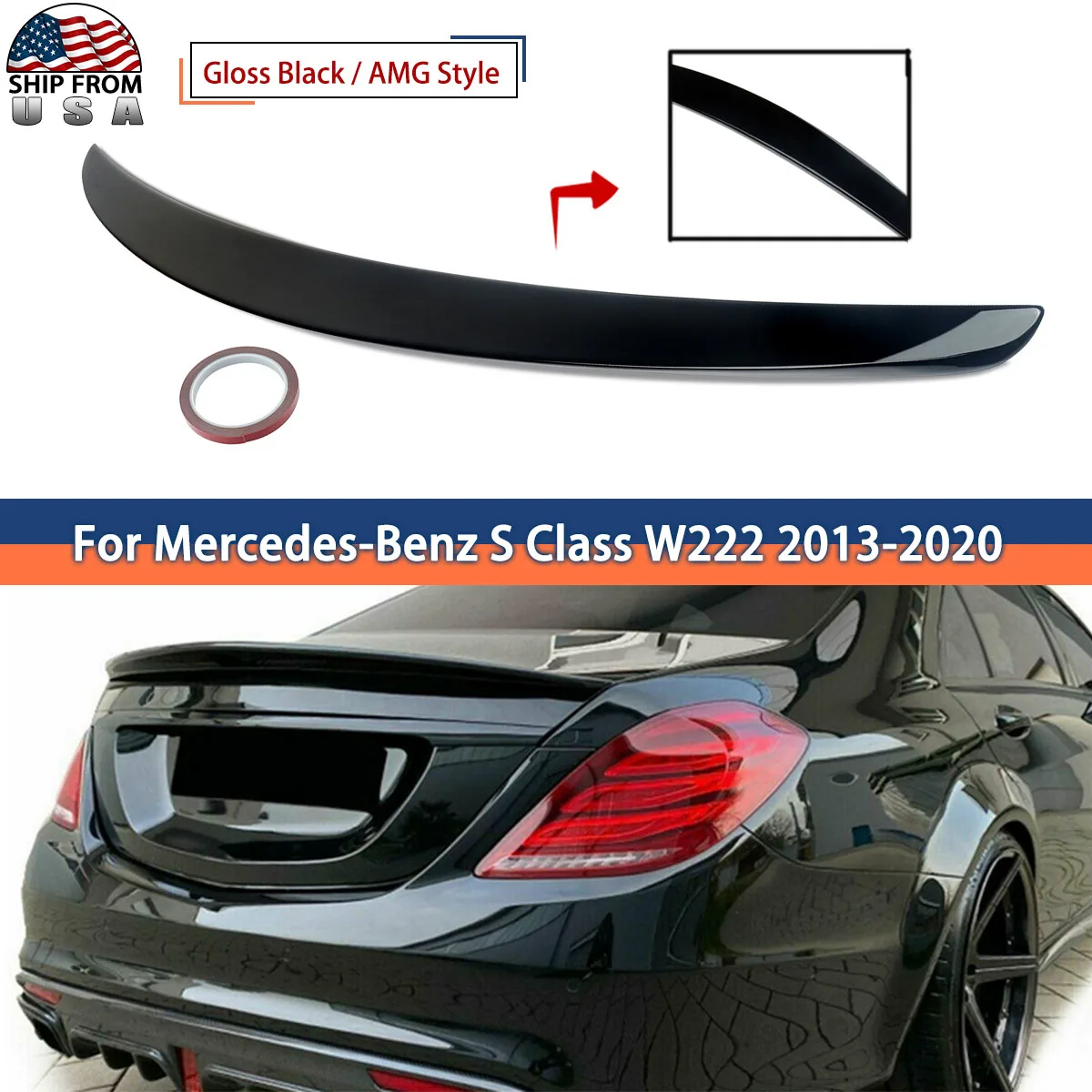 For Benz W222 S-Class 2013 2014 2015 2016 2017 2018 2019 for AMG Style Gloss Black Rear Trunk Boot Lip Spoiler Tuning
