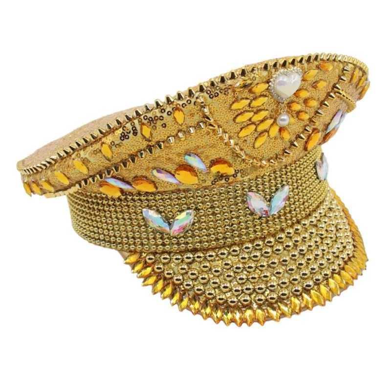 

634C Blingbling Hat Captain Hat Ночной клуб Реквизит для сцены Шляпы Свадебный головной убор
