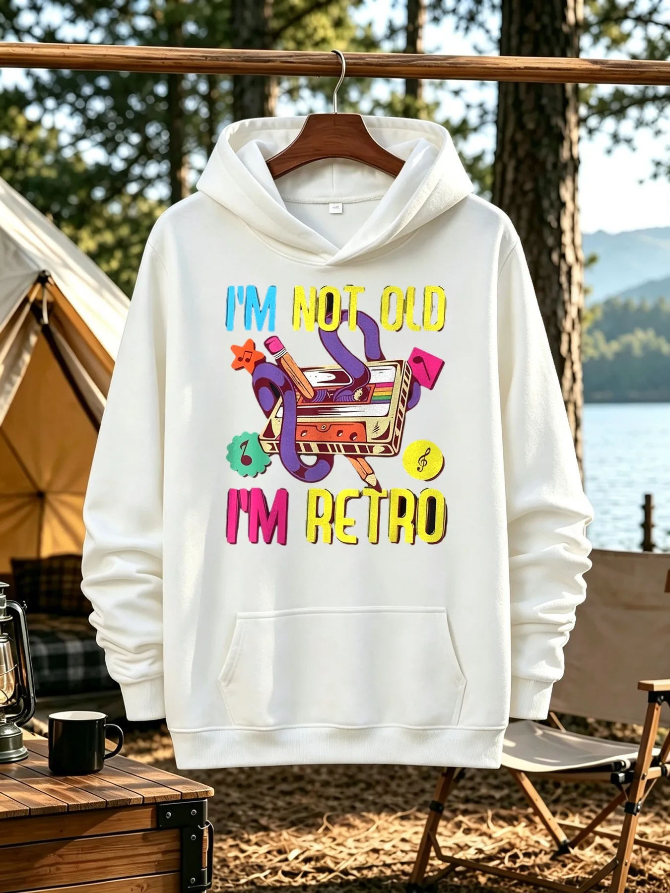 Men's Hoodie, Daily Casual Outdoor Retro Cassette Pattern Retro Style Regular Version Top, Suitable for Birthday Parties and Weekend Gatherings