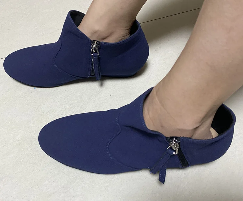 Wedopus Stivaletti da ballo con suola rovesciata per donna Stivaletti da ballo con suola in pelle scamosciata nera rossa Tacco corto 1,5 cm con doppia cerniera