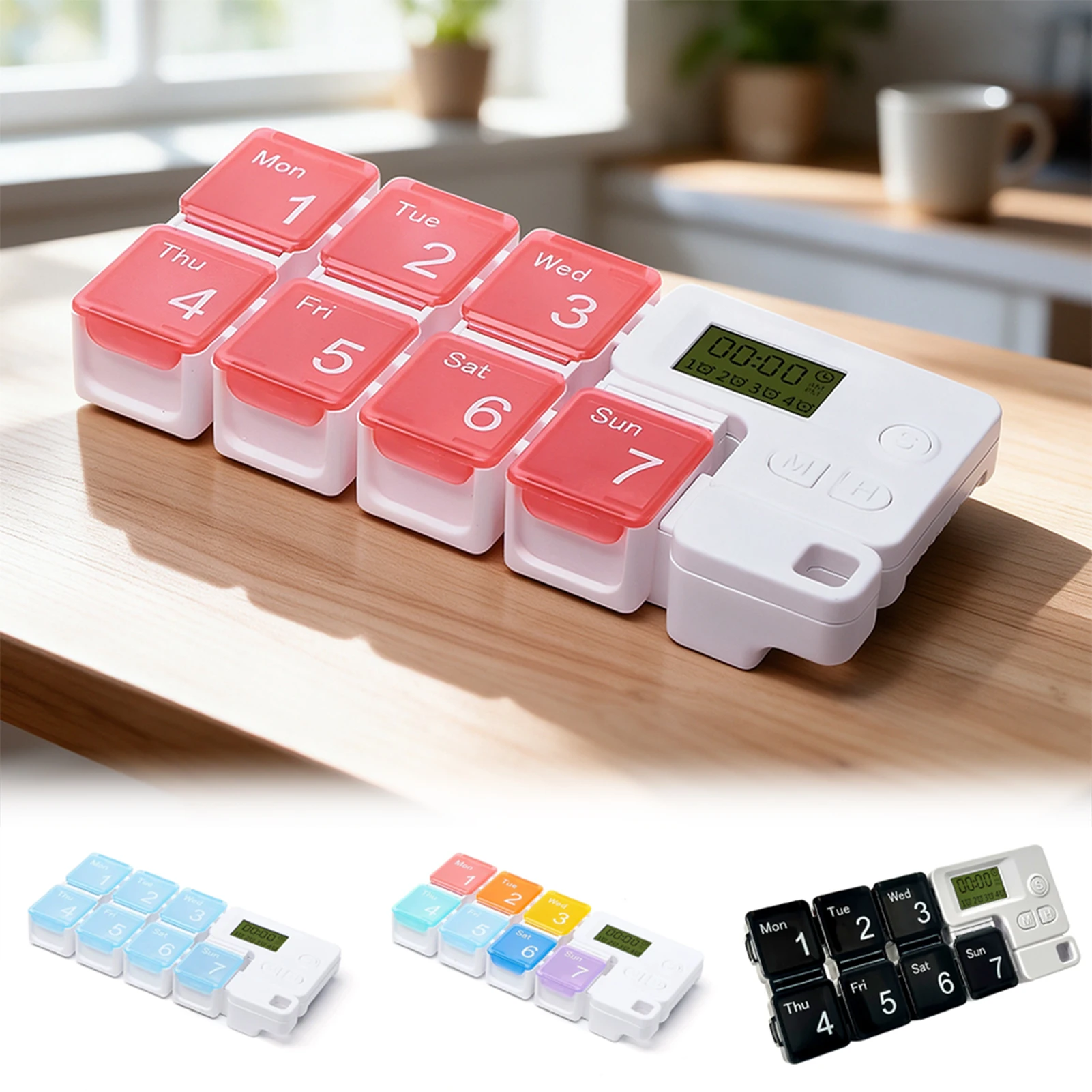 7 Days Smart Pill-Organiser with Digital Timer Reminder & Loud-Alarm Weekly Medicine Storage Box Pillbox Elderly-friendly