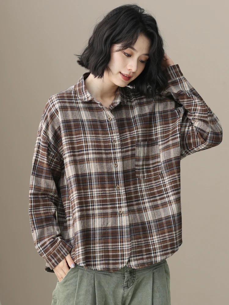 

Loose Long Sve Pure Cotton irt Women's Autumn Faion Single Button Artistic Retro Top Original Design Left Ear Left Bank