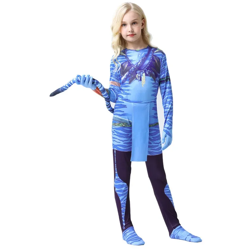 Halloween Cosplay Avatar Costume Kids Child Stage Performance Clothes SuperHero One Piece Tight Ffitted Jumpsuit Clothing Suit image 3