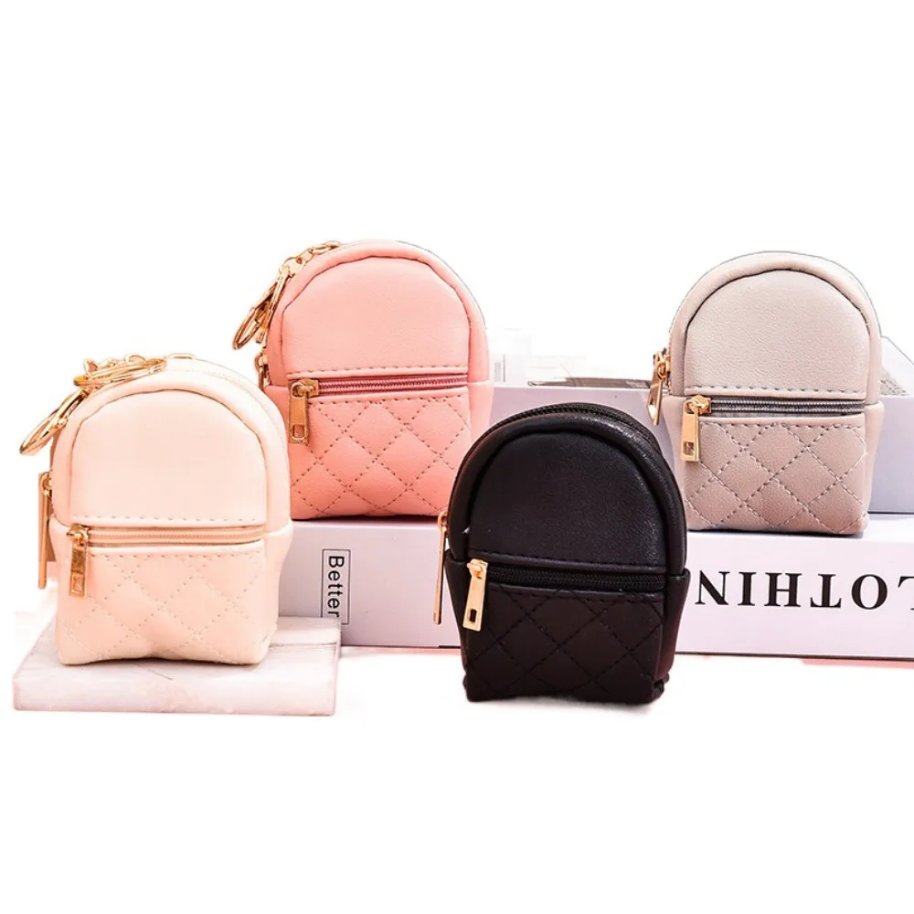 Backpack Shape Earphone Mini Storage Bag Long Strap with Keychain PU Mini Coin Purse Cute Small PU Small Wallet Kid