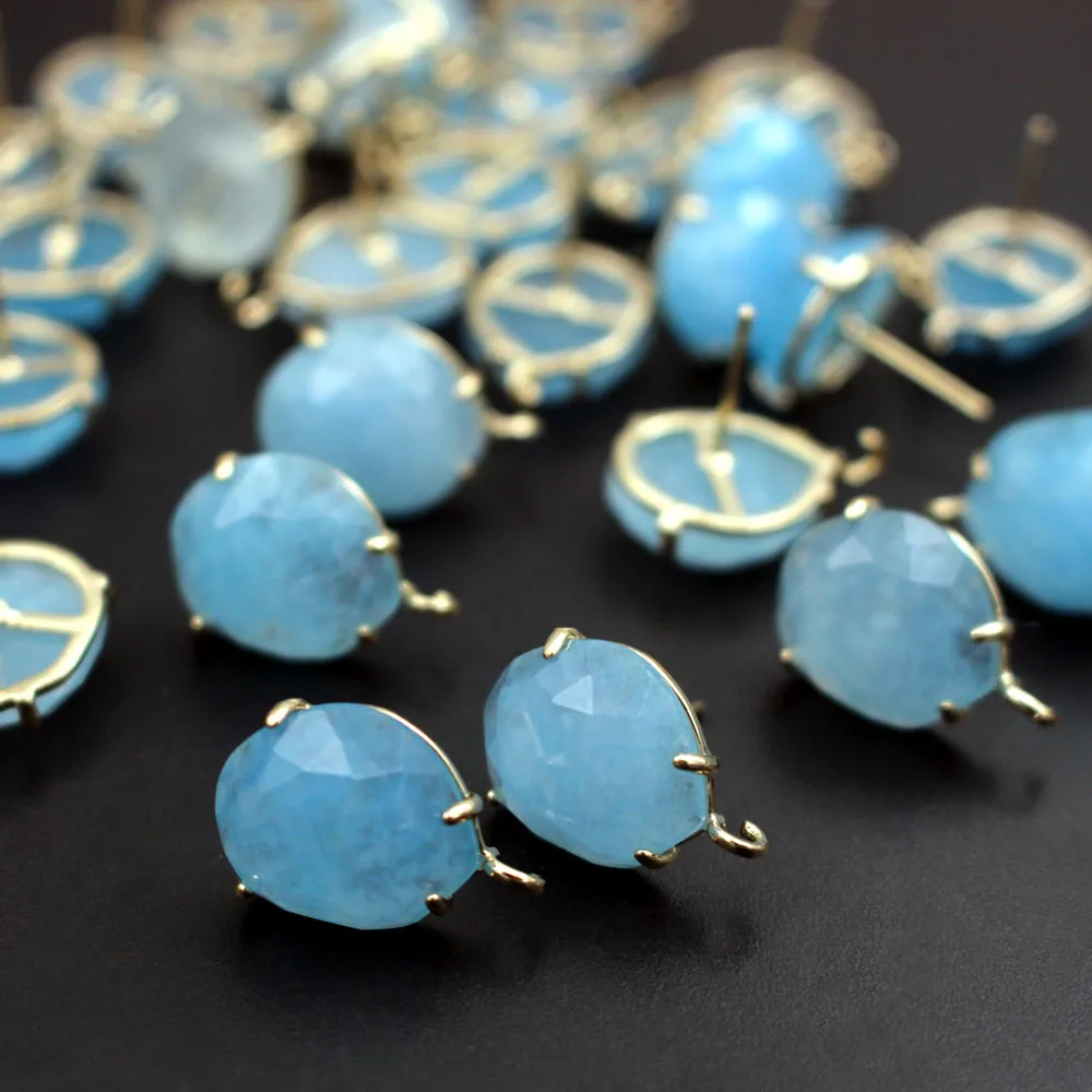 6pair Color Stone Ear Posts Geometric Lavender Jade Earring with Loop Connector For DIY Dangle Drop Earrings Jewelry Making