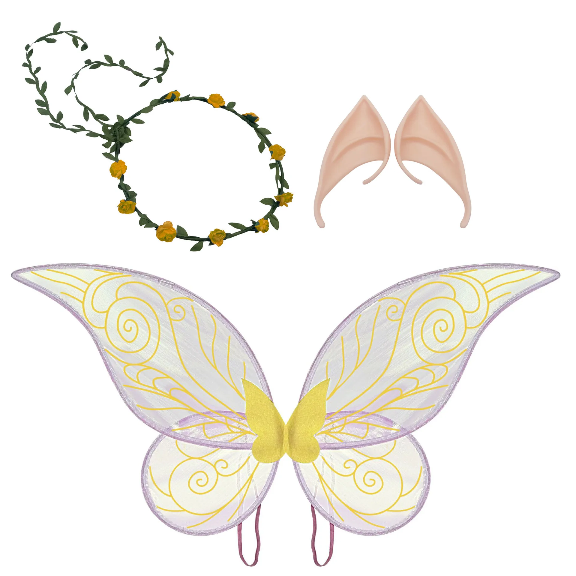 Butterfly Fairy Wings Elf Ears Cosplay Costume Women Girls Sparkle Princess Angel Wing for Halloween Party Set Dress Up Props