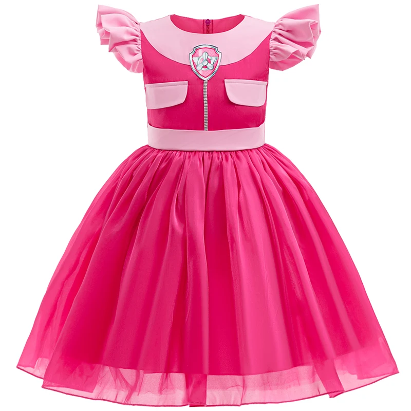 Kids Paw Dog Costume Pink Princess Dress Girls Halloween Cosplay Outfit Birthday Party Tutu Dress Fancy Carnival Costume view 2