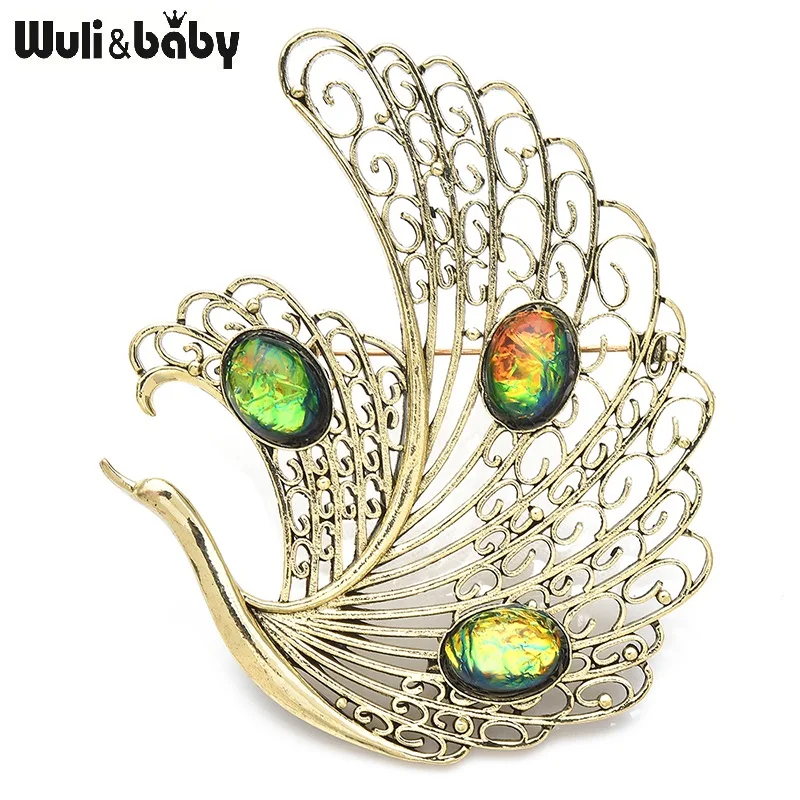 Wuli&baby Vintage Shell-bead Swan Brooches For Women Unisex Beautiful Bird Animal Party Casual Brooch Pins Gifts