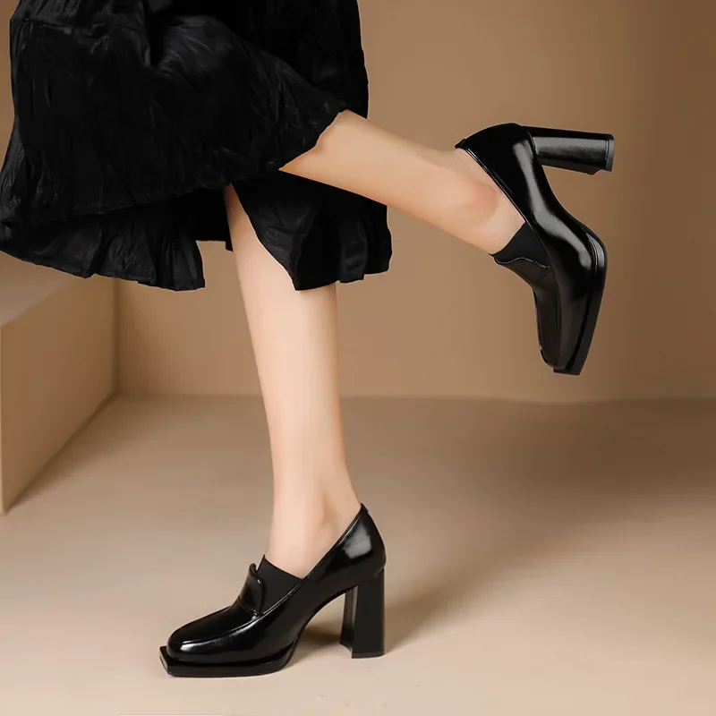 

2024 Autumn New British Style Small Leather Shoes Coarse Heel Shoes Women Fashion Casual Shoes