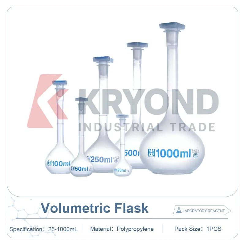 Polypropylene Volumetric Flask 25mL 50mL 100mL 250mL 500mL 1000mL Heat Resistant Laboratory Measuring Container Sample Storage