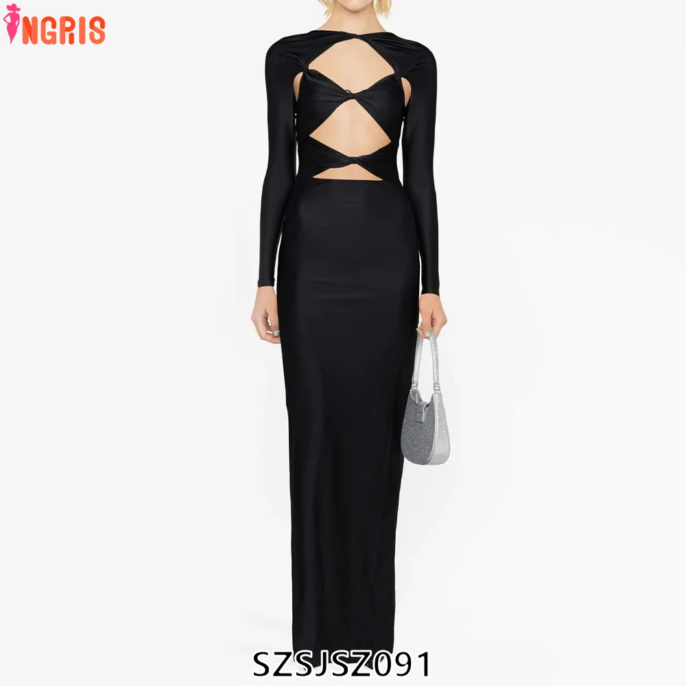 

Summer new style fashion temperament sexy hollow backless lace-up halter neck solid color dress for women-SZSJSZ091