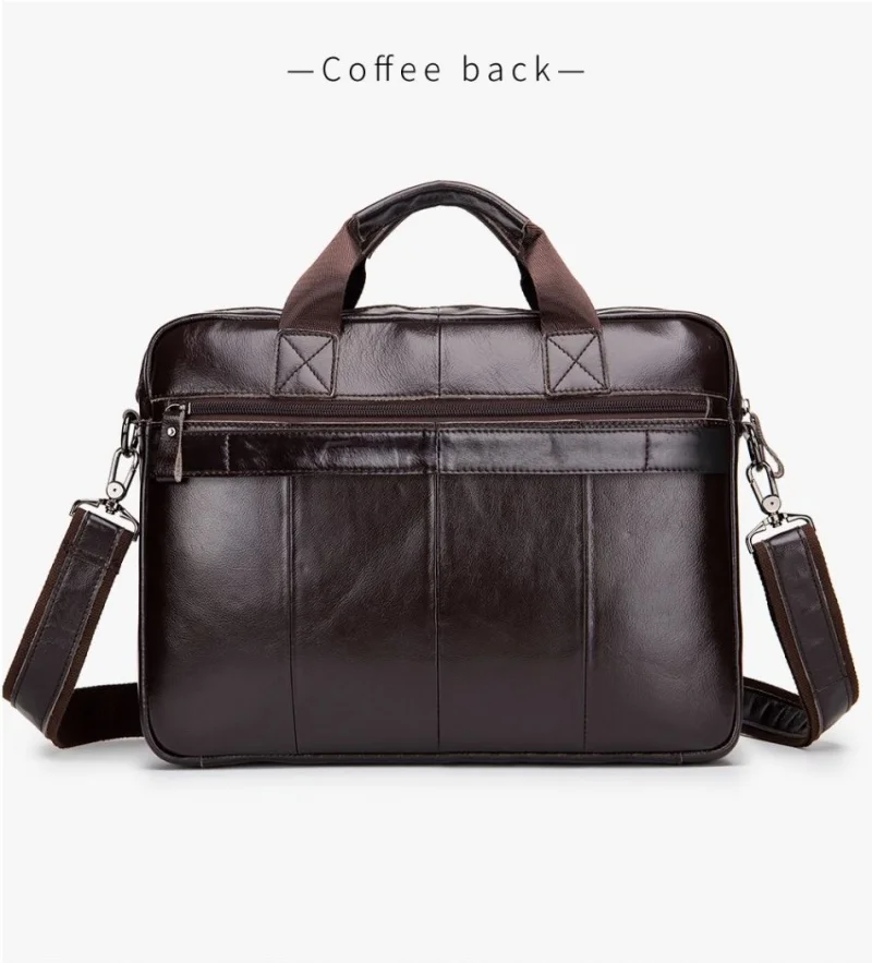 Genuine leather men's briefcase with double front pockets, large capacity computer bag, diagonal cross handbag
