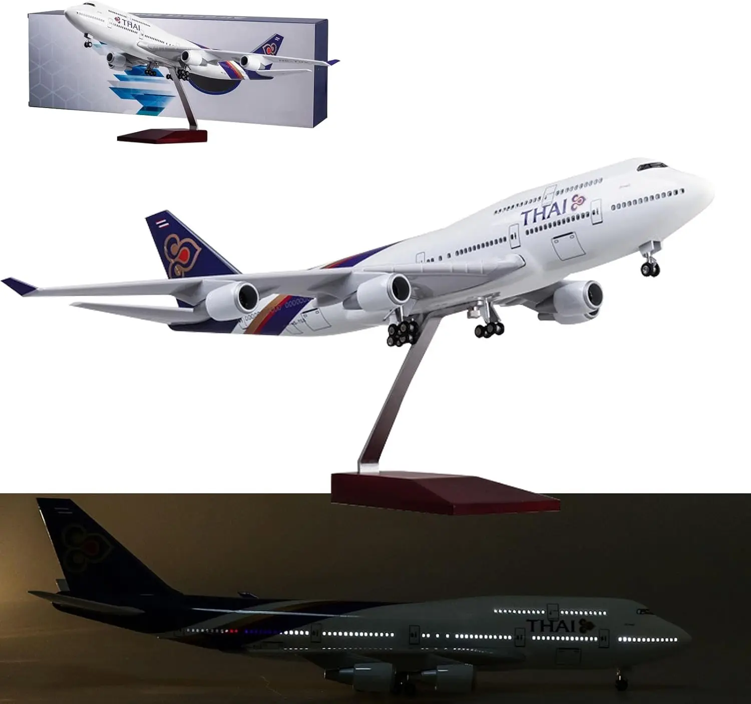 

1:130 Scale Aircraft Model 747 Thai Airways Resin airplane models With Light &Wheels Collection Display Static Display plane
