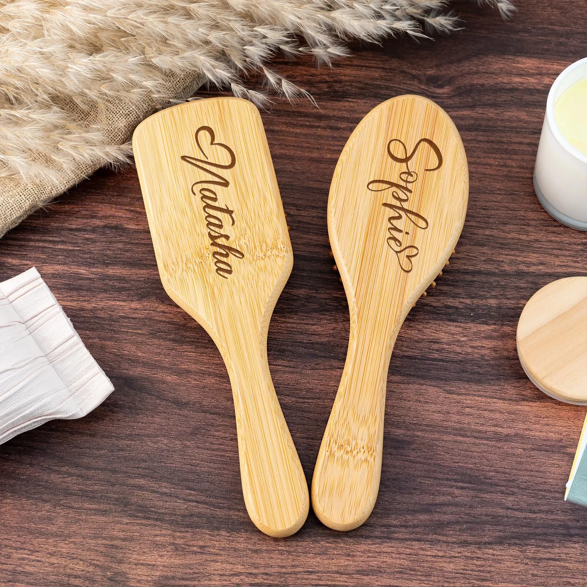 Customized Name Text Airbag Brush Personalized Engraved Wooden Comb Bamboo Paddle Hairbrush Wedding Bridesmaid Birthday Gifts