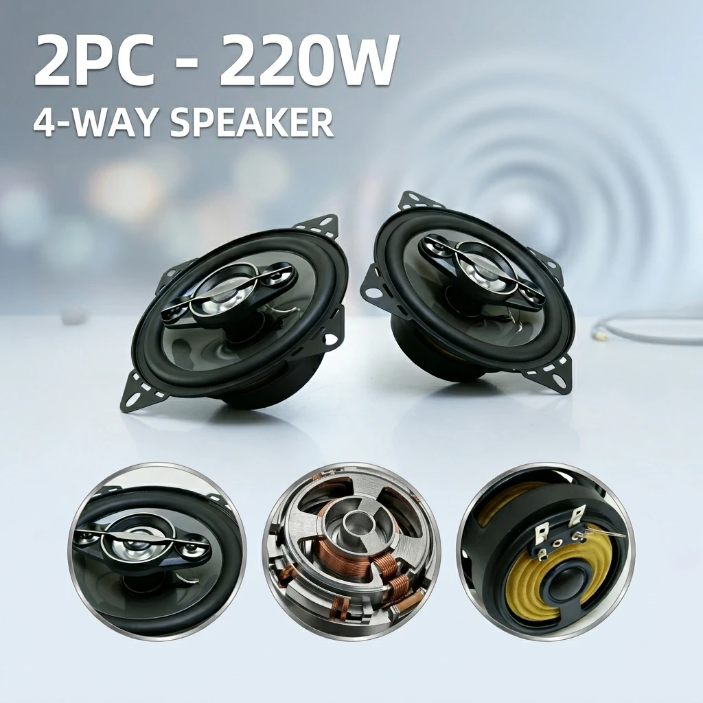 2PCS 4 Inch 4-Way Car Speakers 220W Peak Power 12V Auto Stereo Audio Upgrade with Free Mesh Cover