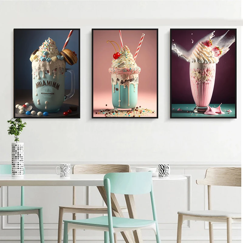 Nordic Pink Wall Art Donut Ice Cream Prints Posters Pictures for Girl Room Dessert Shop Home Decoration Canvas Painting Cuadros
