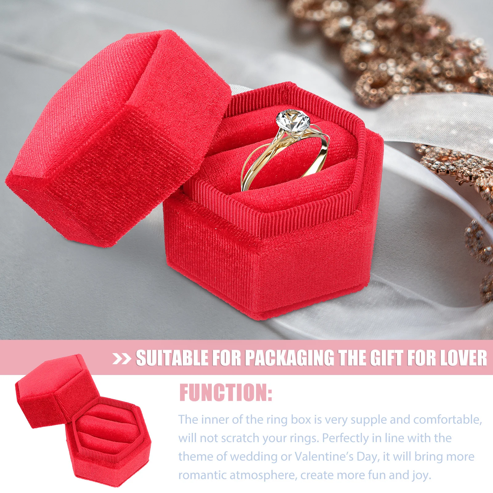 

Box Double Gift Box Wedding Ring Holder Jewelry Case Wedding Ring Holder Bridal Engagement Party Accessory