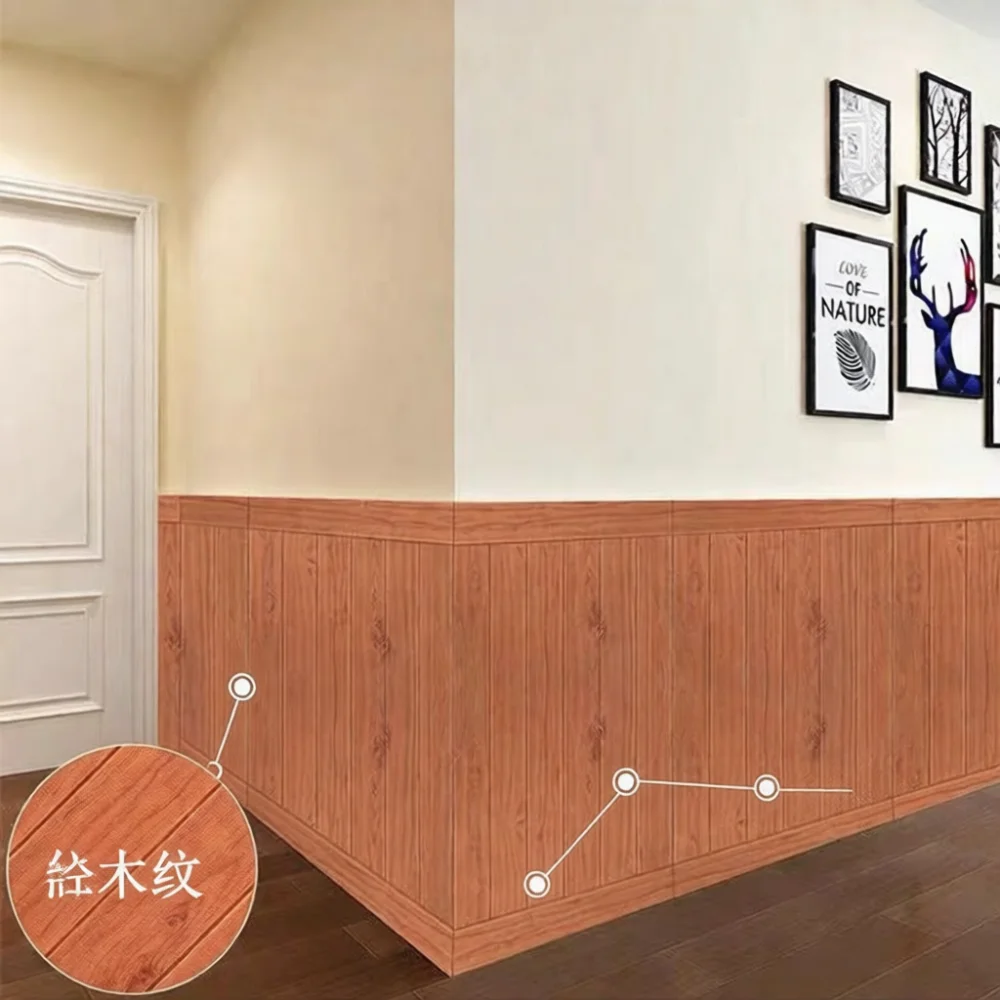 Self Adhesive 3D Foam Wallpaper Wood Grain Wall Stickers Waterproof Decorative Panels For Modern Home Interior Wall Renovation