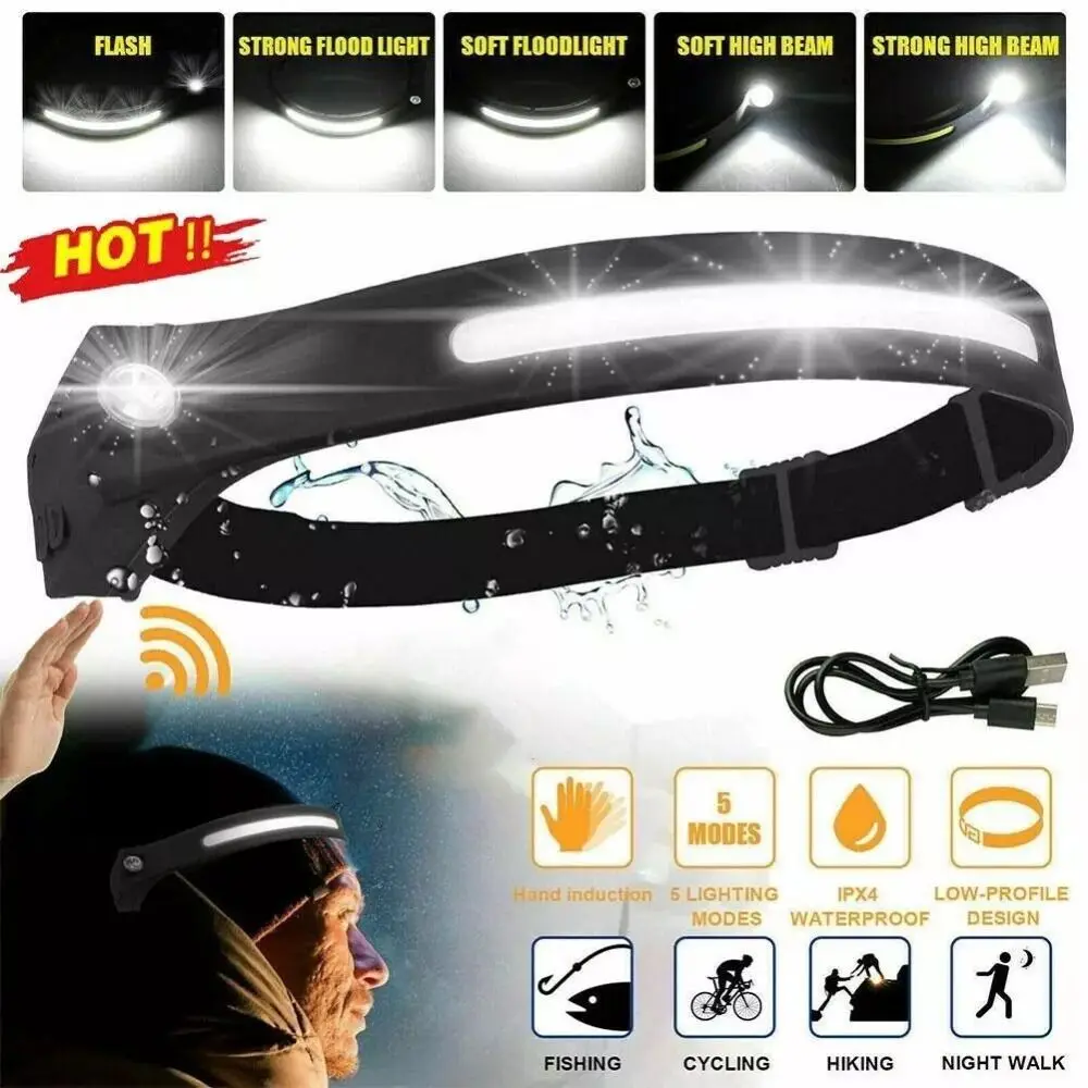 New Othemo 230 Head Light Rechargeable Head-mounted 230° LED Headlamp Flashlight Strong Light Night Fishing Headlight Camping