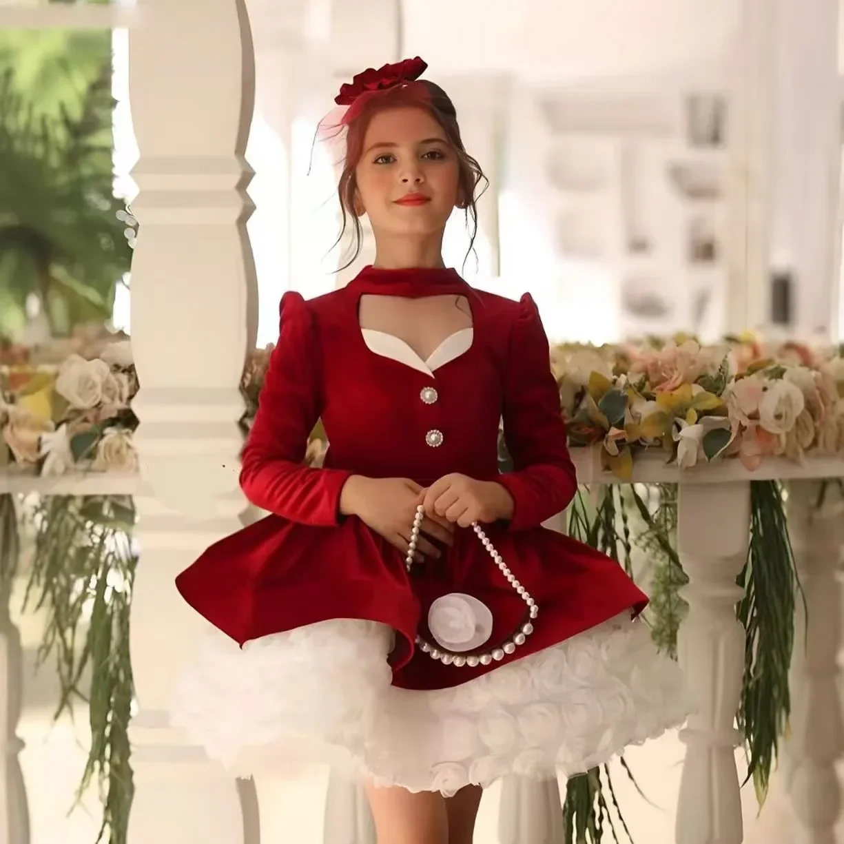 Flower Girl Dress Wedding Party First Christmas Kids Formal Gown Princess Pageant Outfit for Events فساتين اطفال سه