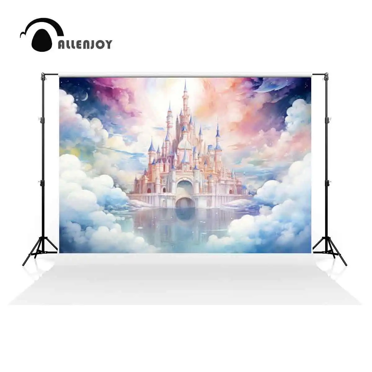 Allenjoy Magical Castle Photography Backdrop Colorful Clouds Sky Watercolor Painting Photoshoot Background