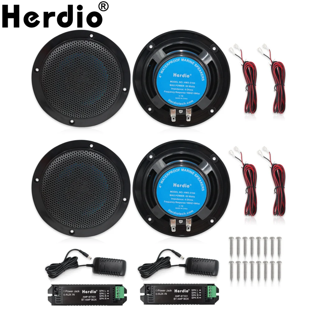 4 Pcs 4 Inch 160w Waterproof Marine Stereo Bluetooth Speakers Motorcycle Boat Auto Sound System FM AM Receiver For SPA UTV ATV