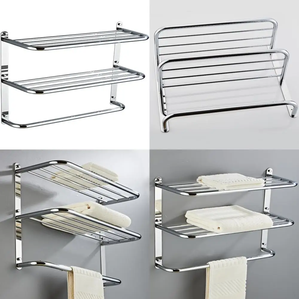 

Wall Mounted 30 Wide 8.25 Deep 2-Tier Towel Rack with Floating Shelf, Bathroom Hotel Style Towel Storage Solution