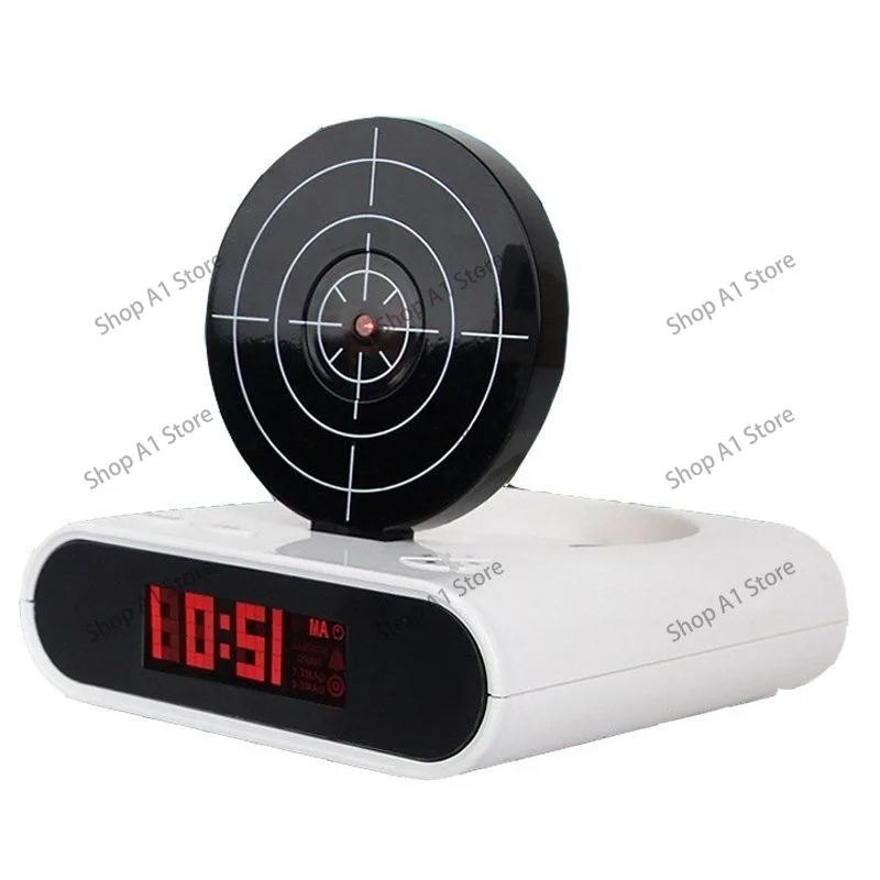 Creative Plastic Pistol Target Alarm Clock LED Scarlet Letter Display Digital Clock Lazy Sleepy Alarm Clock