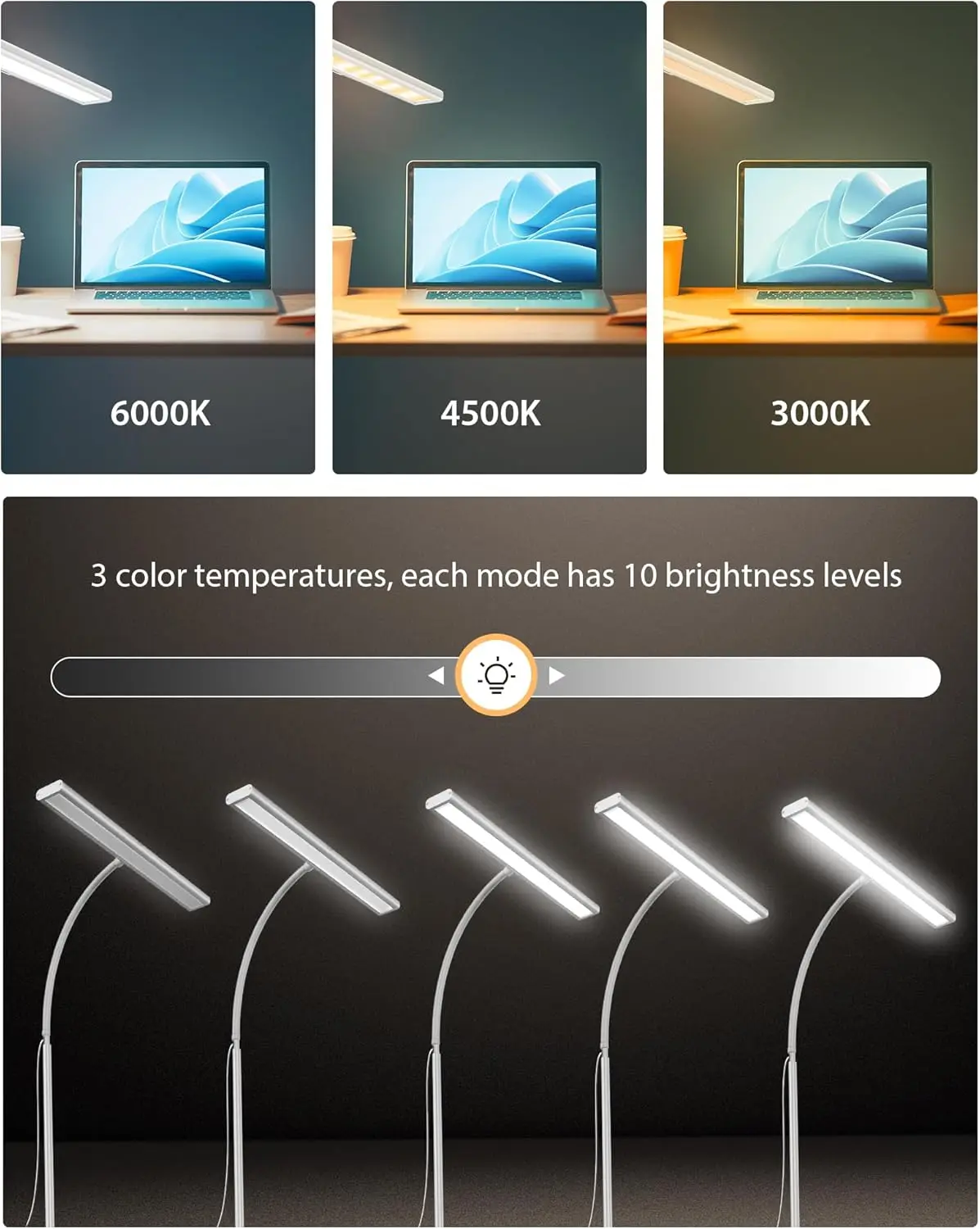 Led Desk Lamp 70CM USB 5V 160Leds Flexible Gooseneck Work Lamp White/Black 10 Brightness Levels Indoor Desktop Screen Light