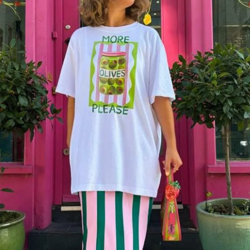 Women's Vintage Print T-Shirt 100% Cotton Short Sleeve Crew Neck Blouse Tops Tee Retro Style