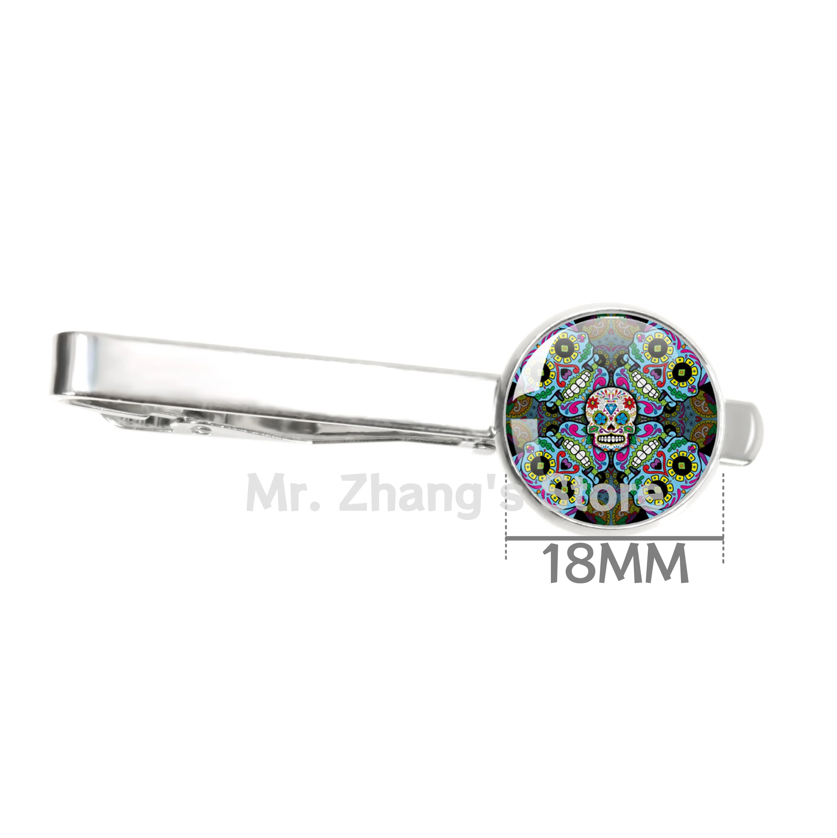 Mexico Candycolor Skeleton 16MM Glass Cabochon Tie Clip  Personalized Jewelry Day of the Dead Metal Tie Clip Gifts