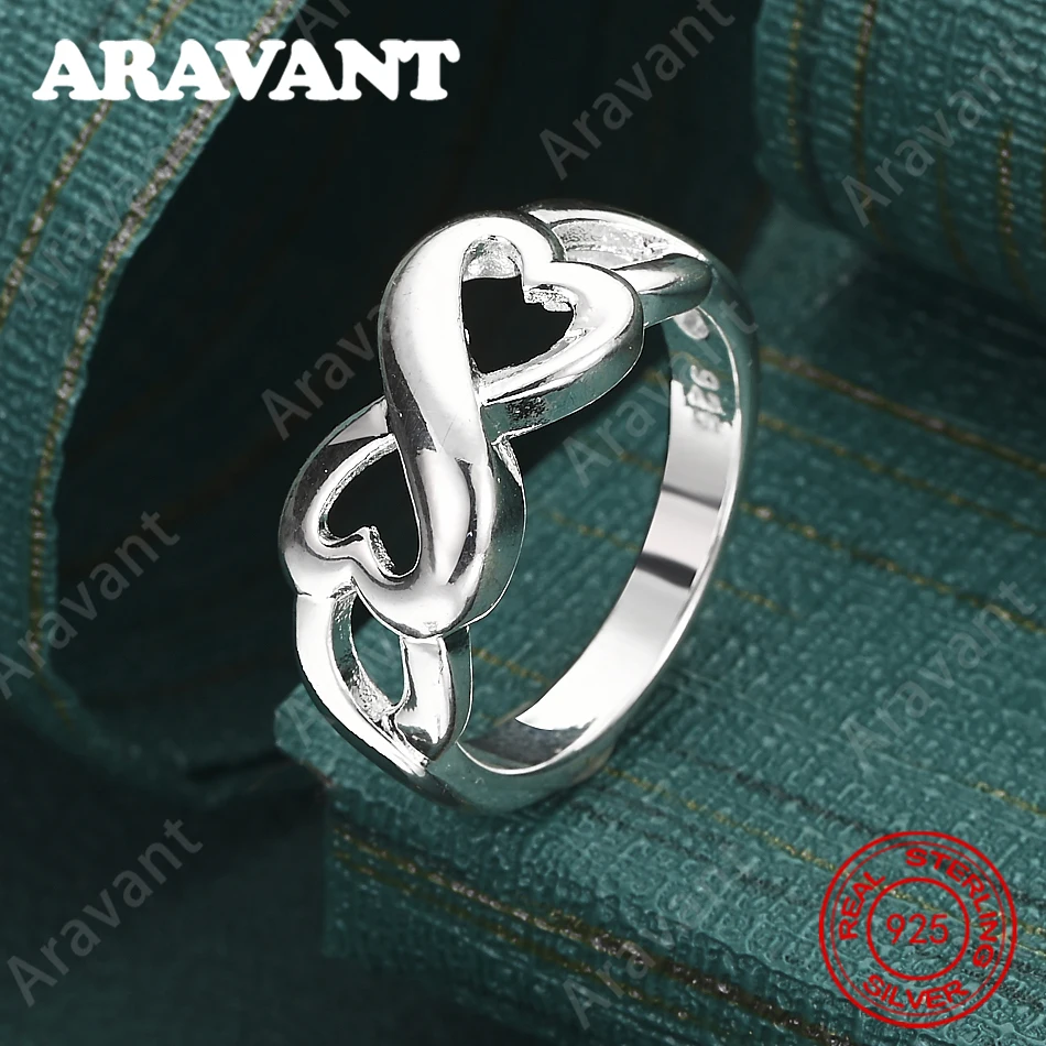 925 Sterling Silber Herzförmiger Ring in Figuren-8-Form (Größen 7-10) - Damen-Accessoires für den Alltag, Weihnachtsgeschenke, Schmuck
