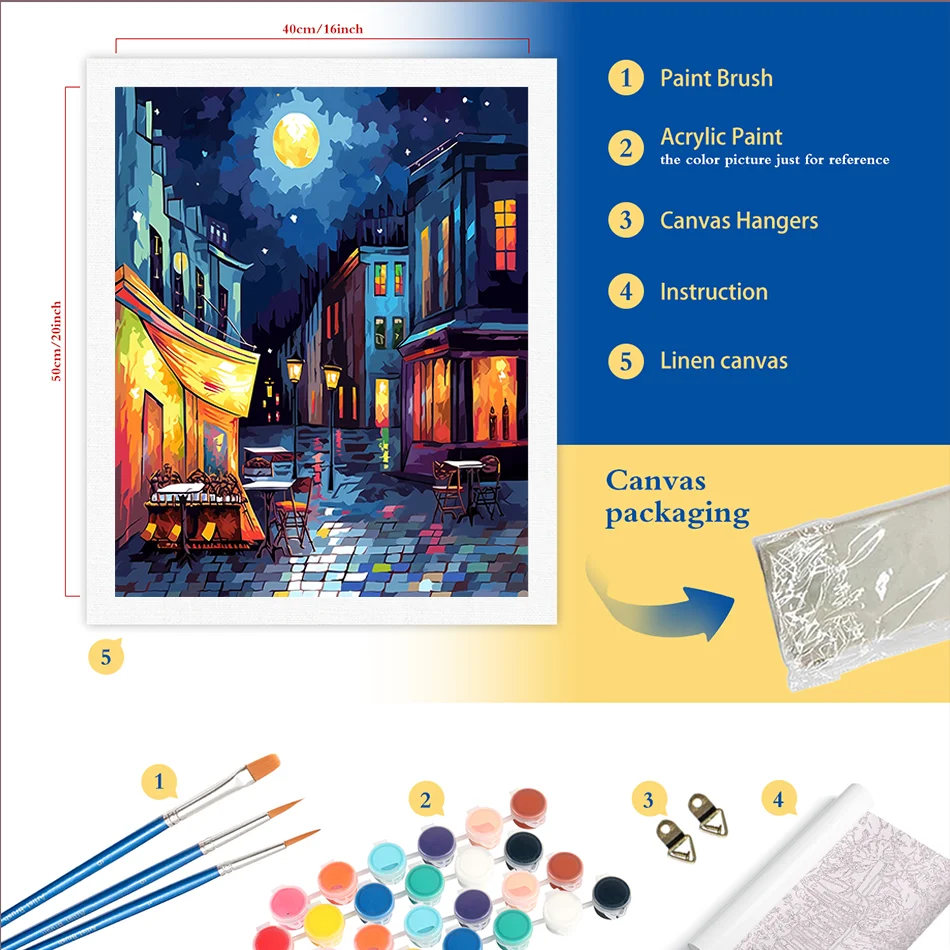 RUOPOTY DIY Paint By Numbers Kits Night Street Oil Picture Drawing Coloring Living Room Oil Pain Hand Painted Kits By Numbers