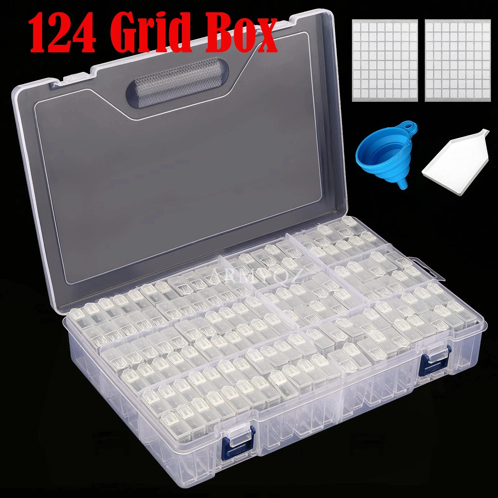 124 Grids Diamond Painting Box, Art Craft Storage Containers, Mini Individual Jars Beads Organizer Drawer for Beads, Nails, Rhin