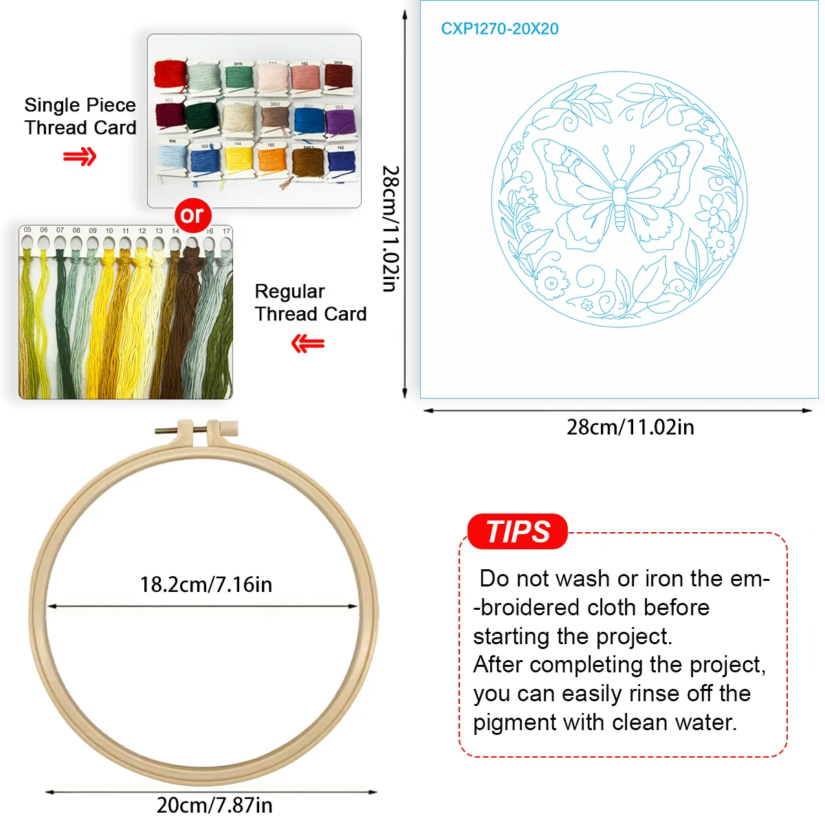 1 Stück 20X20CM/15X15CM 7,87/6,3 Zoll Schmetterling Taschen-Stickerei Starter-Kit DIY-Kit DIY-Stickerei-Set Handarbeiten Nähkunst – Detail 6
