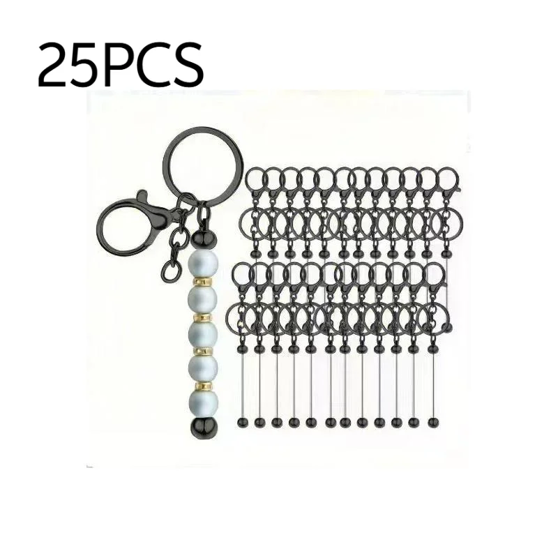 Daily Life 25PCS Handcraft Wholesale Stylish Keychain Making Kit Exquisite Blank Bead Rod Accessories Car Key Decor Nice Present